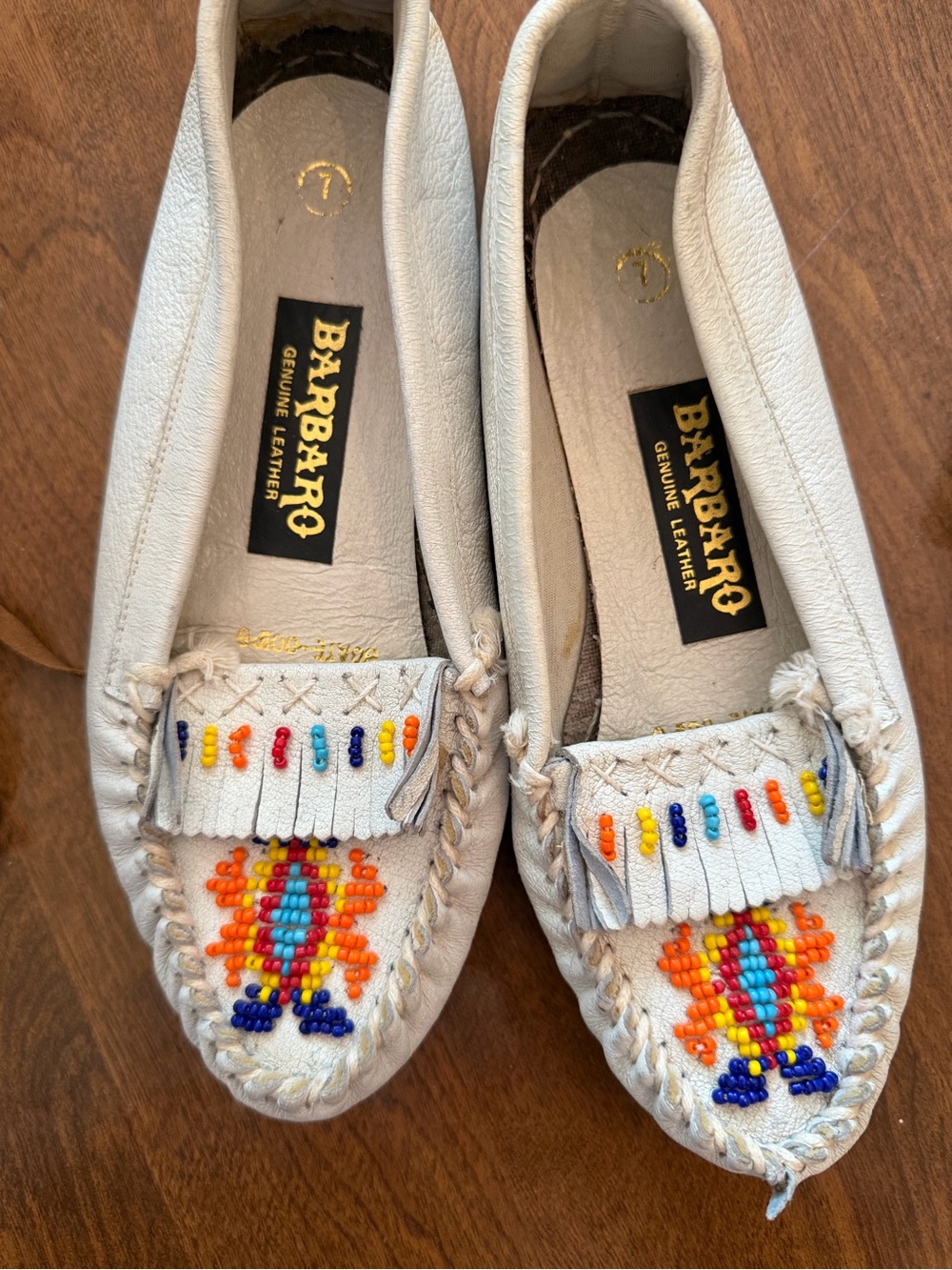 Barbaro Genuine Leather Moccasins Hand Beaded Vintage Moccasins size 7
